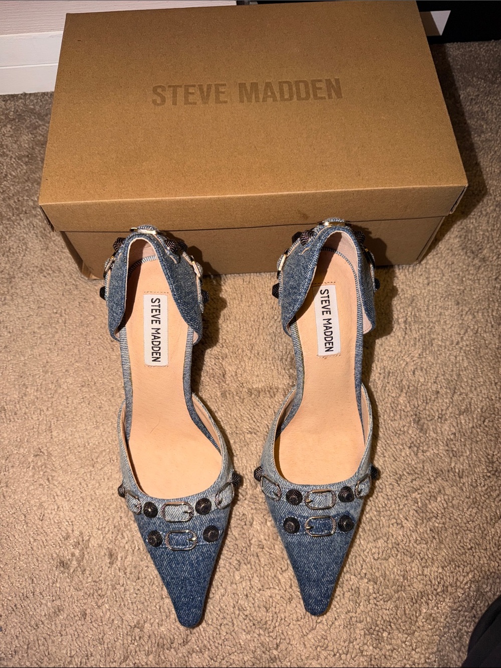Steve Madden Denim Pointed D'Orsay Heels with Stud Accents - Blue